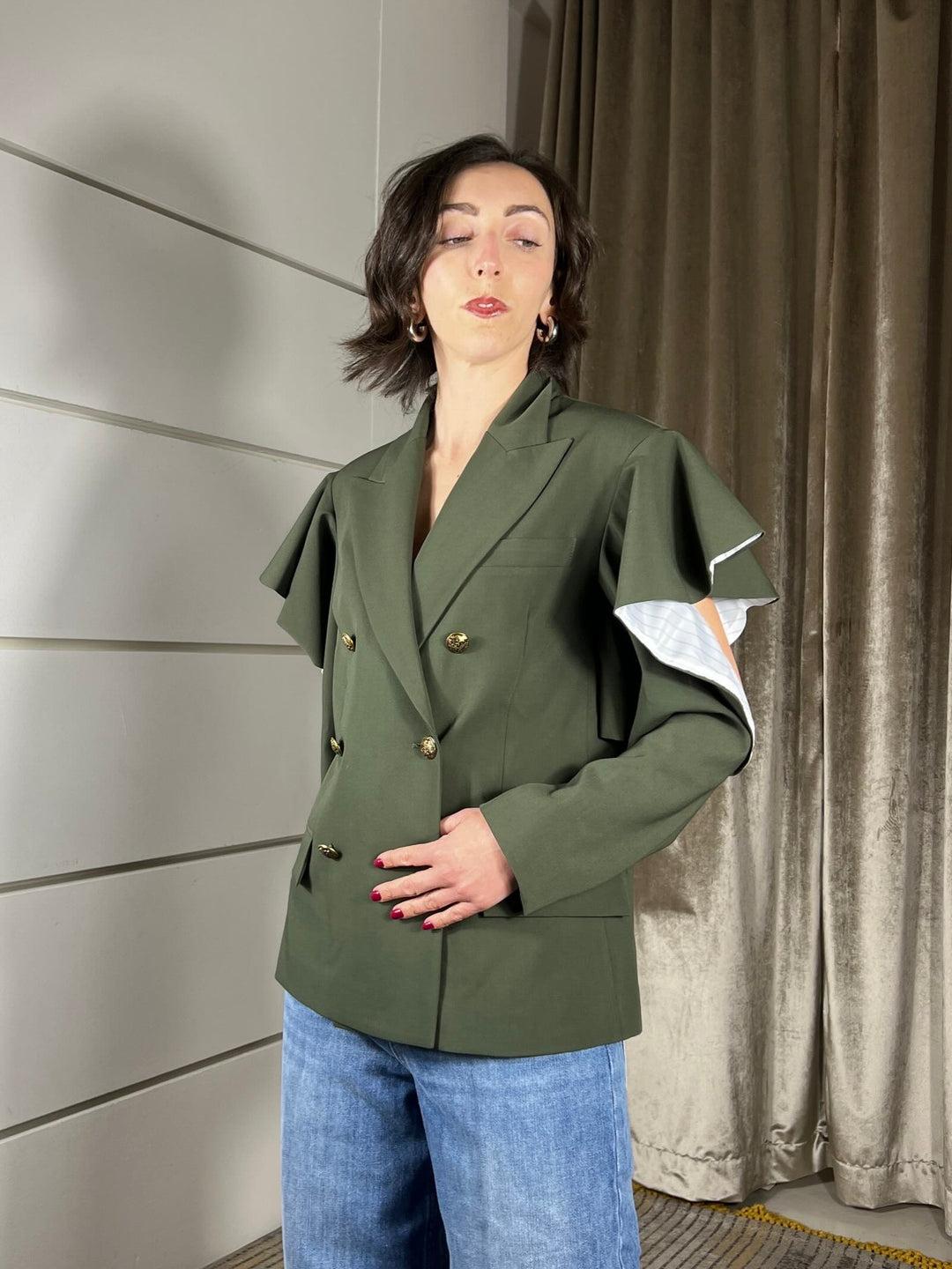 giacca militare doppiopetto con manica volant aperta TAB0627MILITARE VICOLO