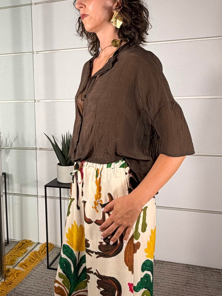 camicia in mussola di cotone cioccoalto 