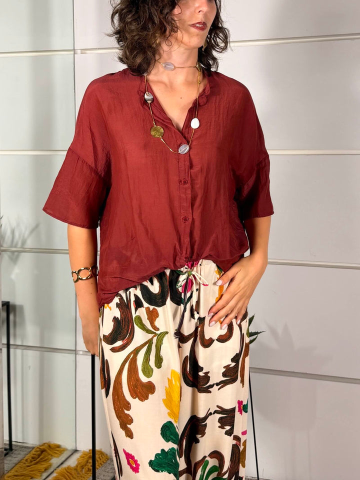 camicia in mussola rossa india 