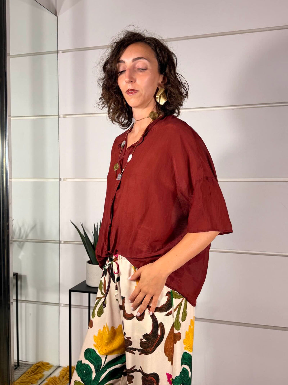 camicia in mussola rossa india 