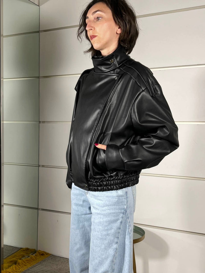 bomber in ecopelle collo alto nero TAB1047NERO VICOLO