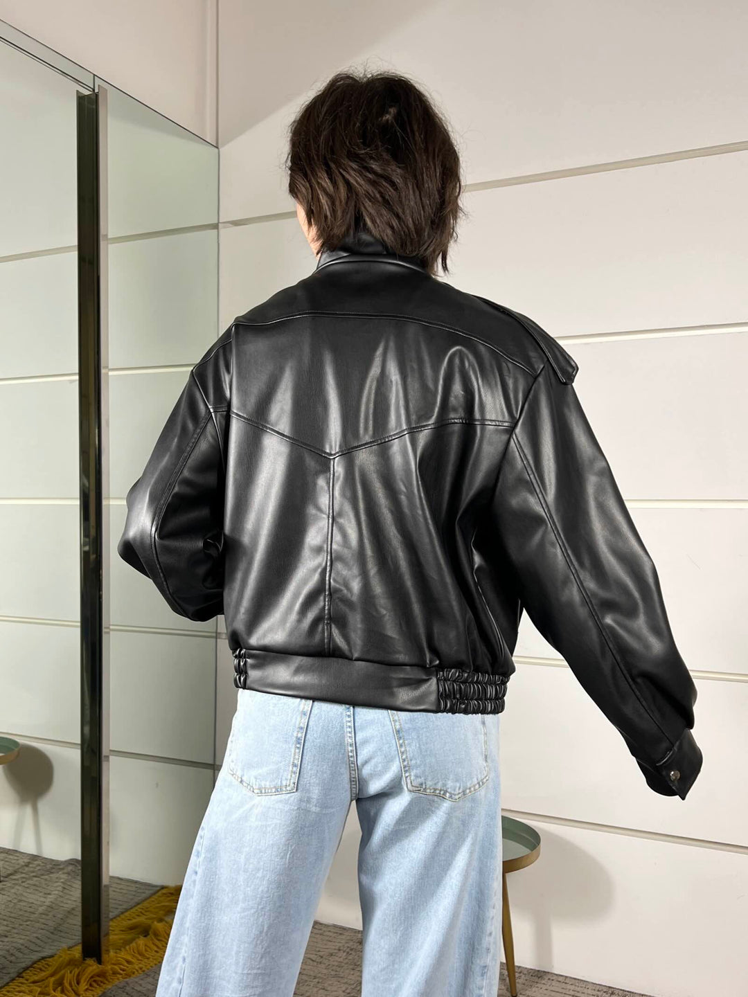 bomber in ecopelle collo alto nero TAB1047NERO VICOLO