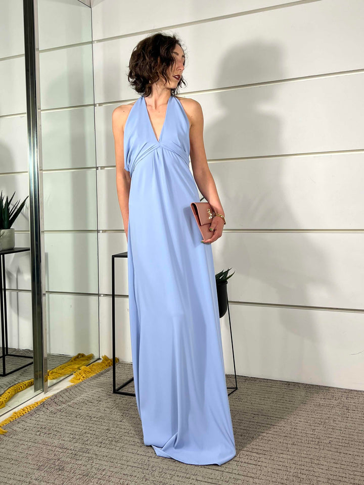 abito lungo con scollo a v, incrocio sul retro polvere TAB1384AZZURRO POLVERE 81 VICOLO