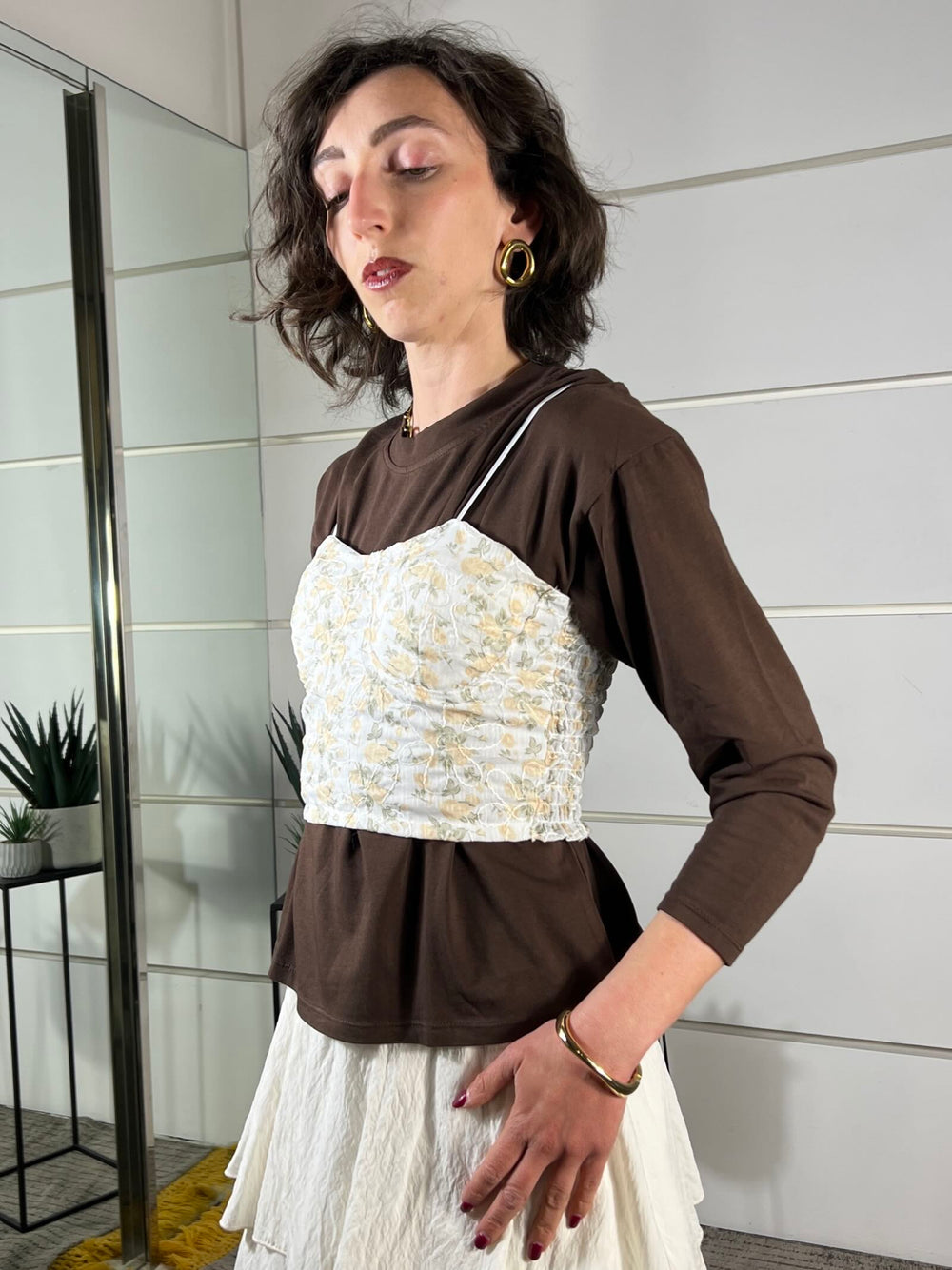 top corsetto a fiori giallo paglierino TAB1408GIALLO PAGLIERINO VICOLO