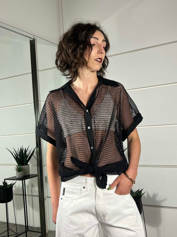 maglia a polo a rete nera TAB1937NERO 99 VICOLO