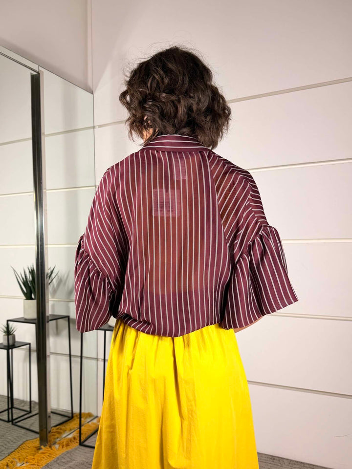 camicia manica corta rigata in voile bordeaux TAB1961BORDEAUX VICOLO