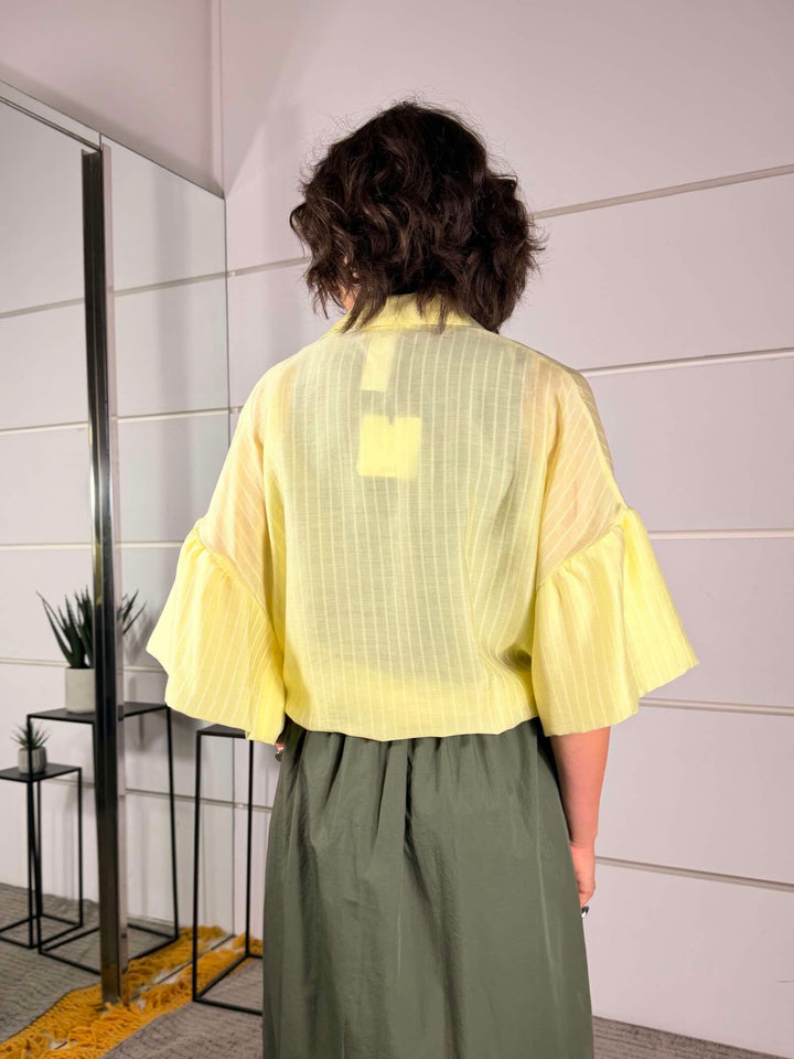 camicia manica corta rigata  in voile giallo paglierino TAB1961GIALLO PAGLIERINO VICOLO