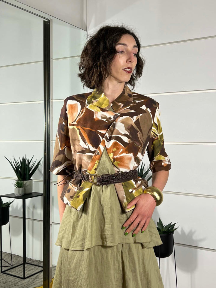 giacca coreanan crop a fantasia naturale moro e verde TAB2099NATURALE/MORO/VERDE VICOLO