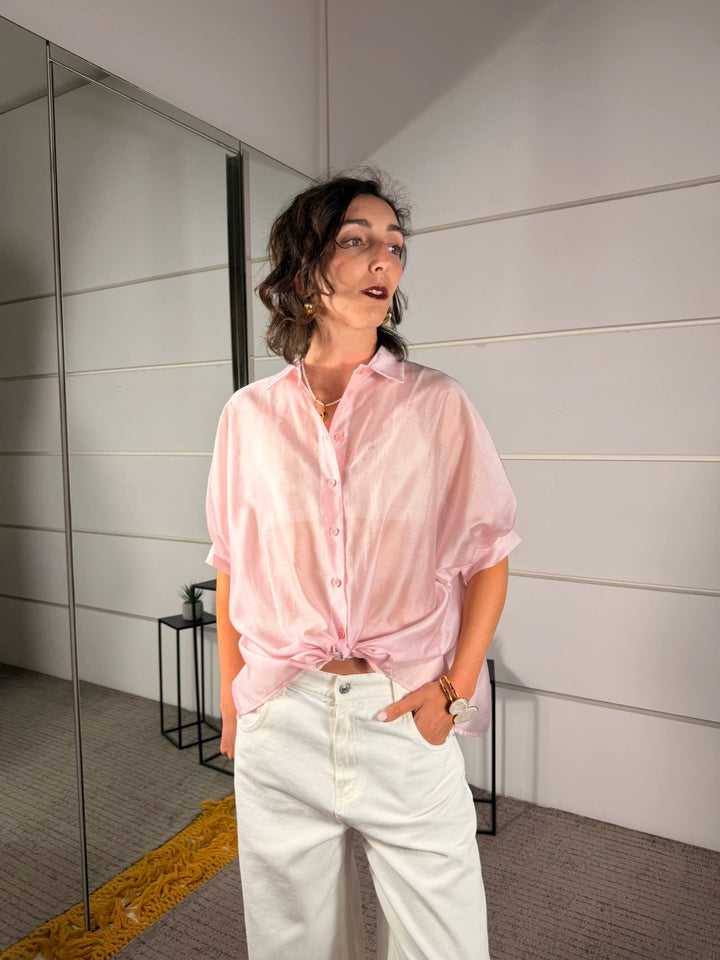 camicia rosa in voile manica corta TAB2383ROSA 40 VICOLO