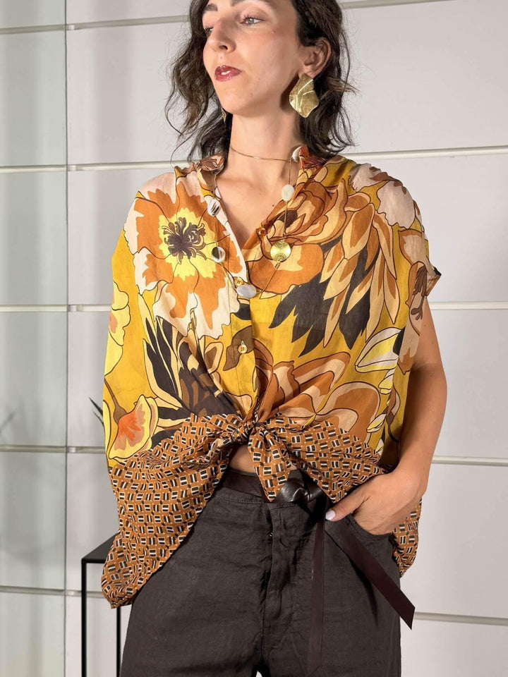 camicia fantasia a fiori senape in mussola S3313226SENAPE SUSY MIX