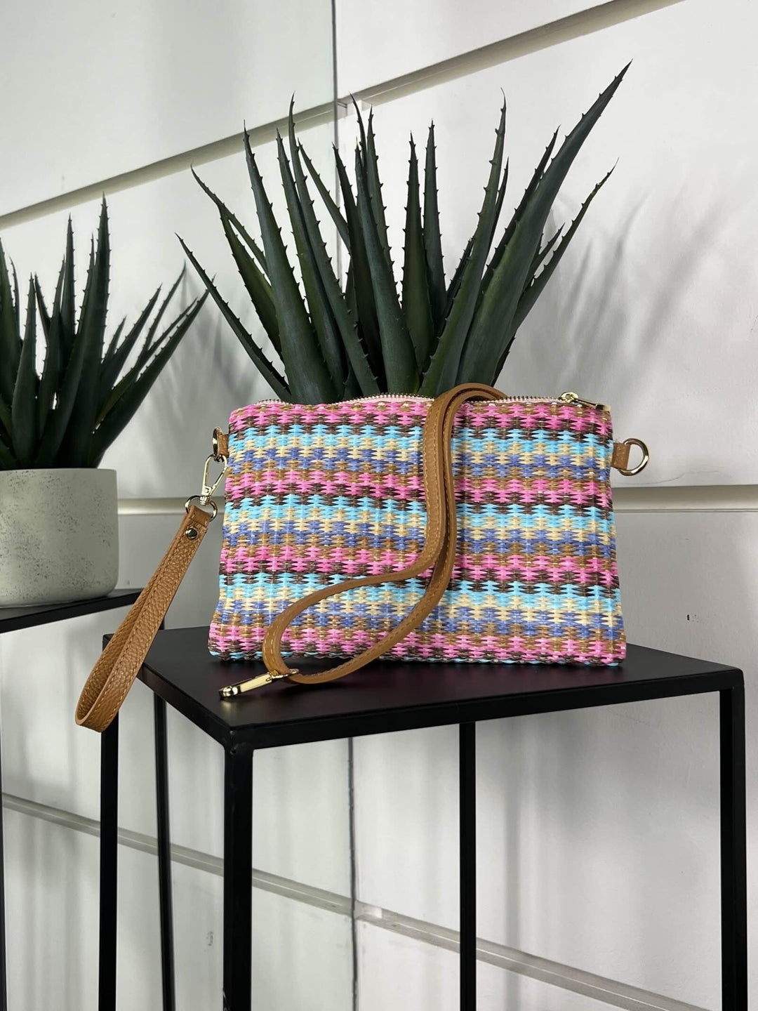 borsa in rafia a mano hawaii con tracolla in pelle RF-B0190HAWAII FEMME CAFE SELECTION