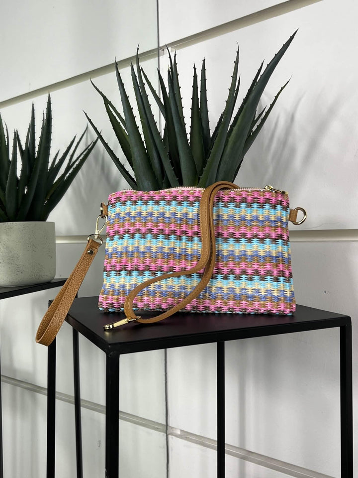 borsa in rafia a mano hawaii con tracolla in pelle RF-B0190HAWAII FEMME CAFE SELECTION