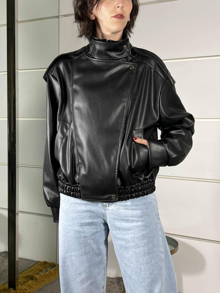 bomber in ecopelle collo alto nero TAB1047NERO VICOLO