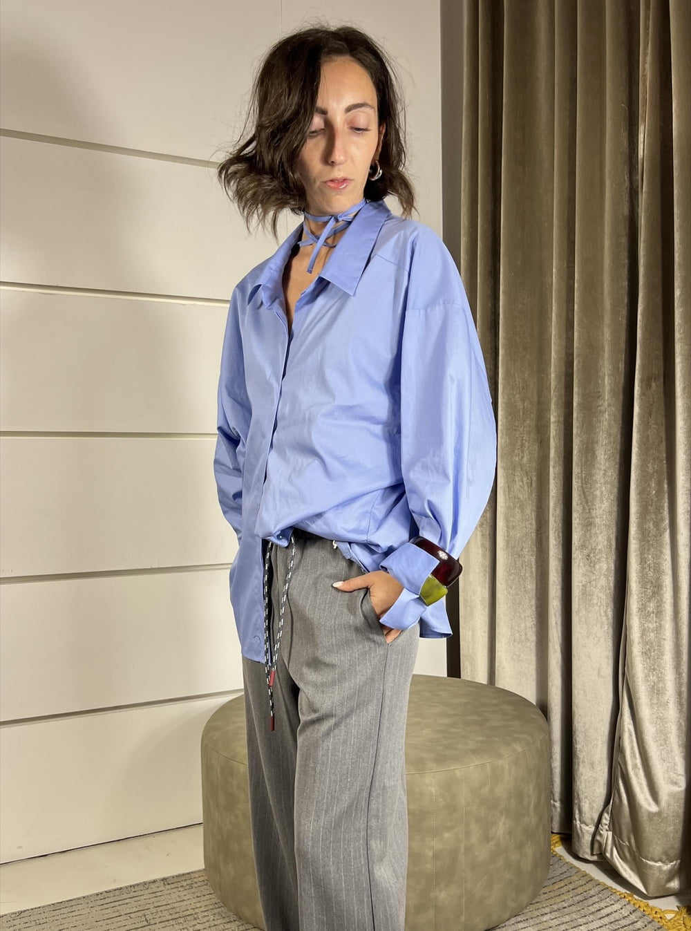 CAMICIA CELESTE OVER CON LACCIO NEL COLLO TF0735CELESTE VICOLO