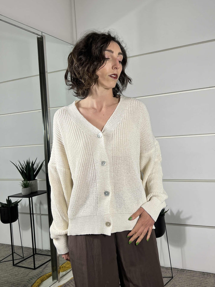 cardigan over costa inglese burro 21660BURRO SUSY MIX