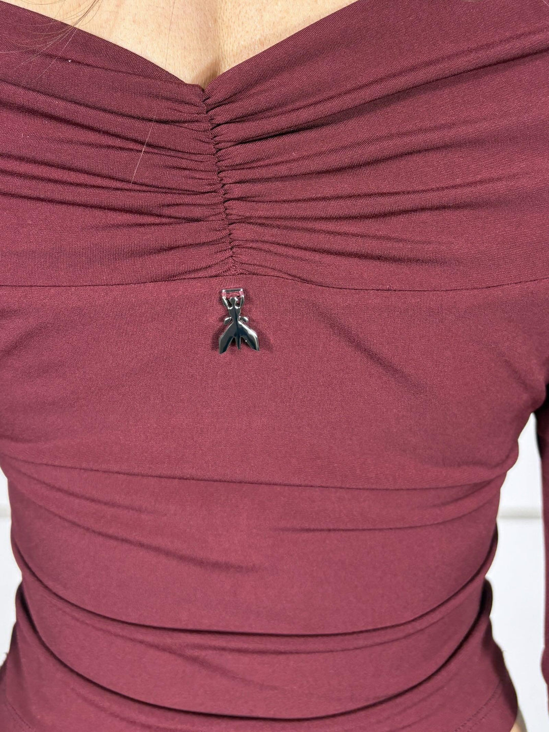 GONNA LUNGA IN JERSEY CON SPACCO BORDEAUX 2G1032J333M536 PATRIZIA PEPE PREVIEW