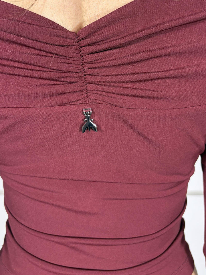 GONNA LUNGA IN JERSEY CON SPACCO BORDEAUX 2G1032J333M536 PATRIZIA PEPE PREVIEW