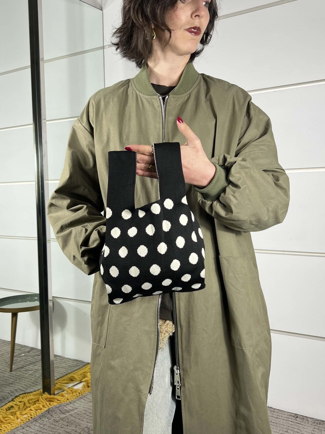 borsa in tessuto, a mano, a fantasia pois TUB2416BLACK FEMME CAFE SELECTION