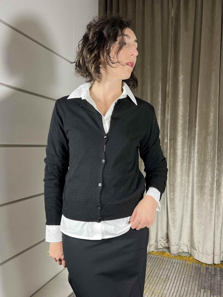 cardigan girocollo con bottoncini nero in misto lana e cashmere D82083NERO TENSIONE IN
