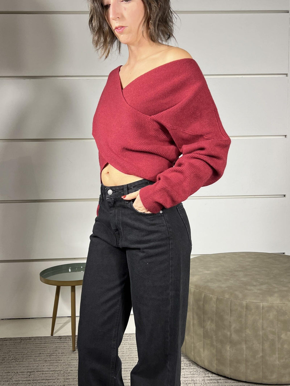 maglia a costine a incrocio manica lunga bordeaux 12011BORDEAUX SUSY MIX