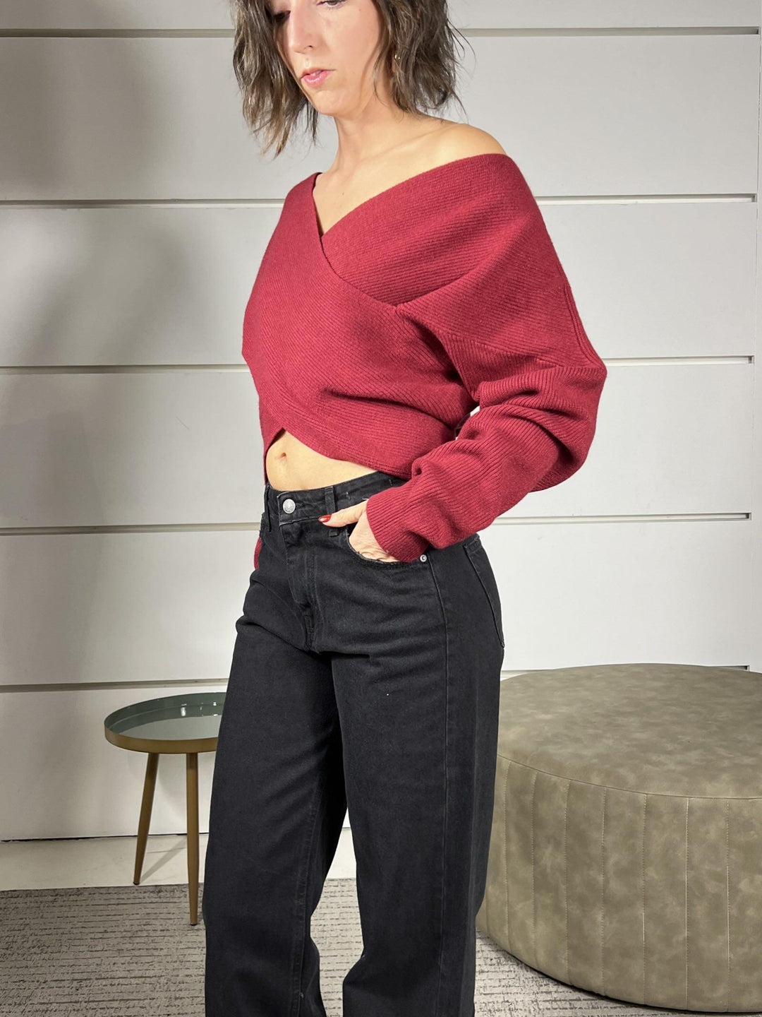 maglia a costine a incrocio manica lunga bordeaux 12011BORDEAUX SUSY MIX