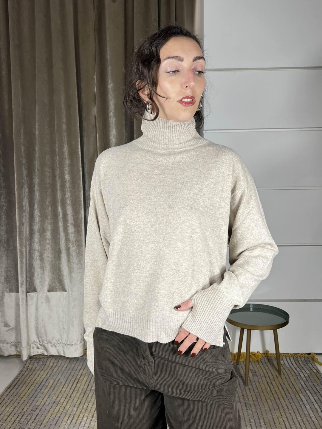 dolcevita con manicotto sabbia 22108FSABBIA VICOLO