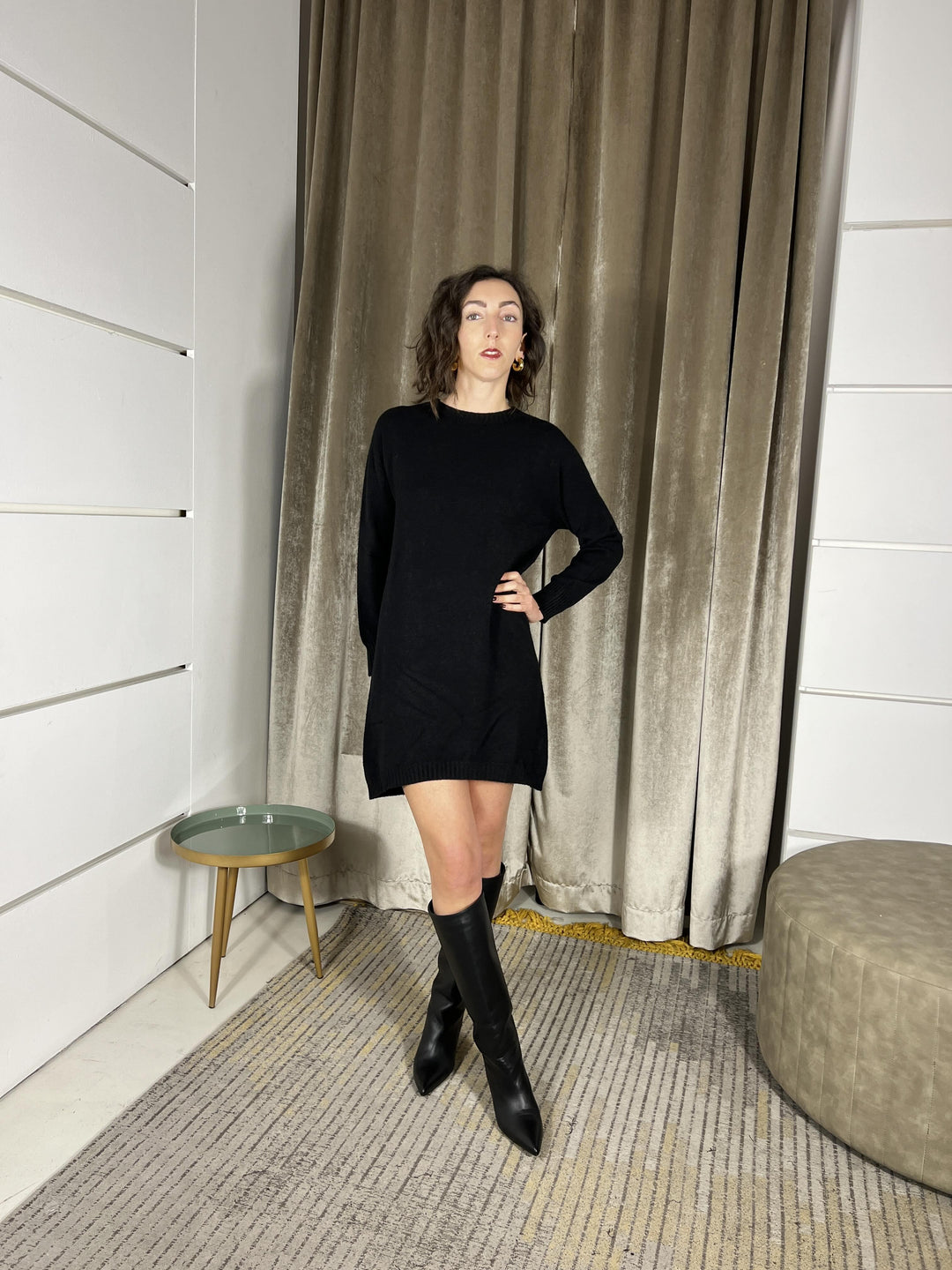 abito in maglia girocollo nero in calda viscosa 78549NERO SUSY MIX