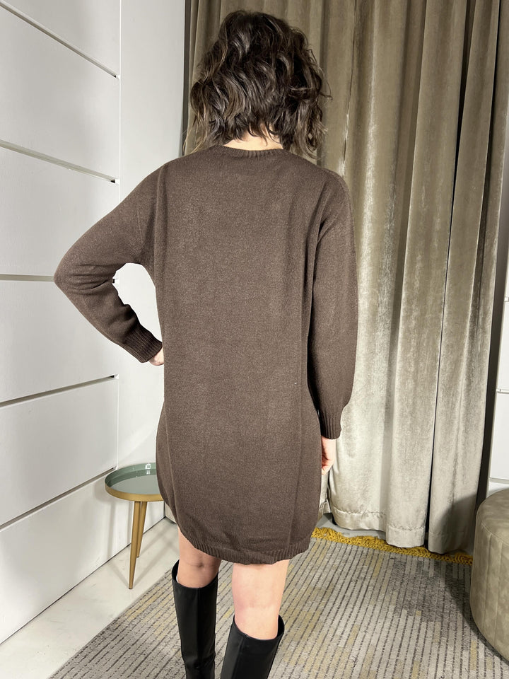 abito in maglia girocollo moro in calda viscosa 78549MORO SUSY MIX