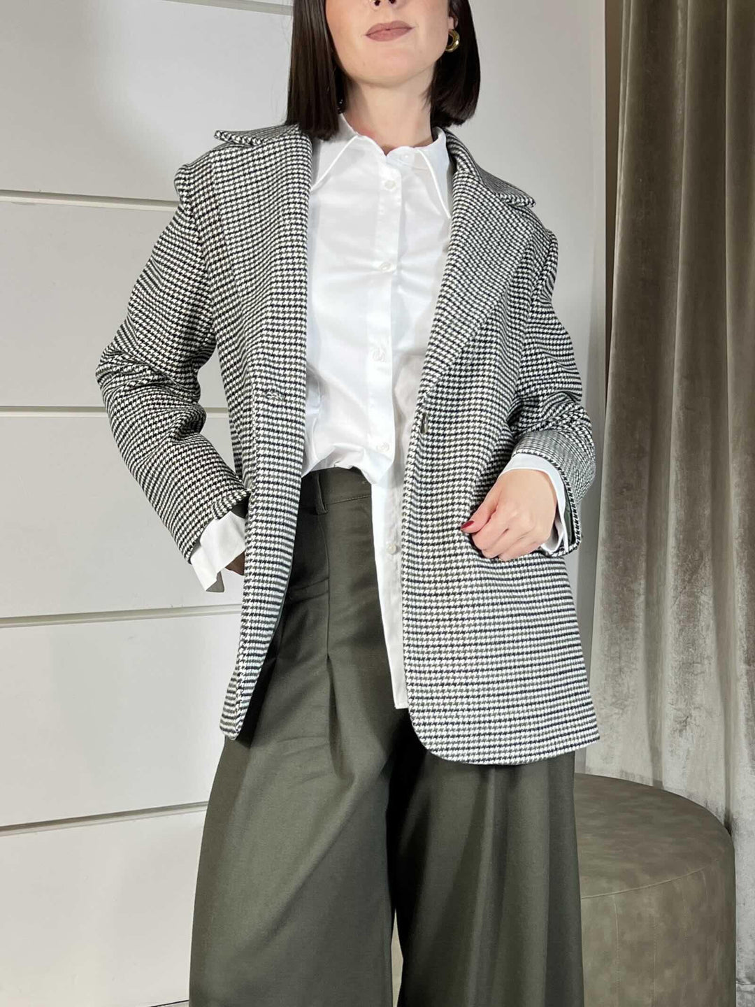 GIACCA CAPPOTTO PIED DE POULE VERDE MILITARE PANNA E NERA TF1919PANNA/NERO/VERDE MILITARE VICOLO