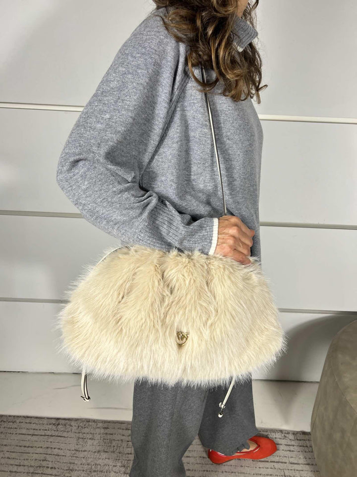 MAXI CLUTCH EFFETTO PELLICCIA BEIGE-GRIGIO FUMO ANTIQUE GOLD MAXI CLUTCHC50Q PINKO