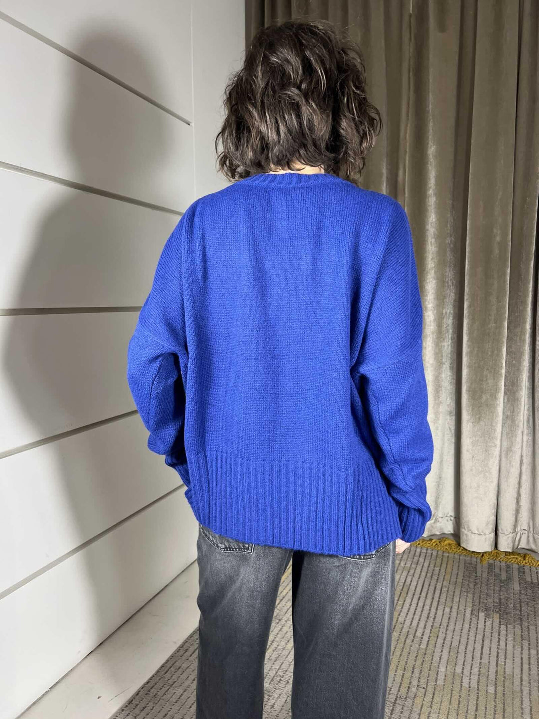 maglione girocollo con coste in misto lana rasata  electiric blue W5HMJ87A373ELECTRIC BLUE TENSIONE IN