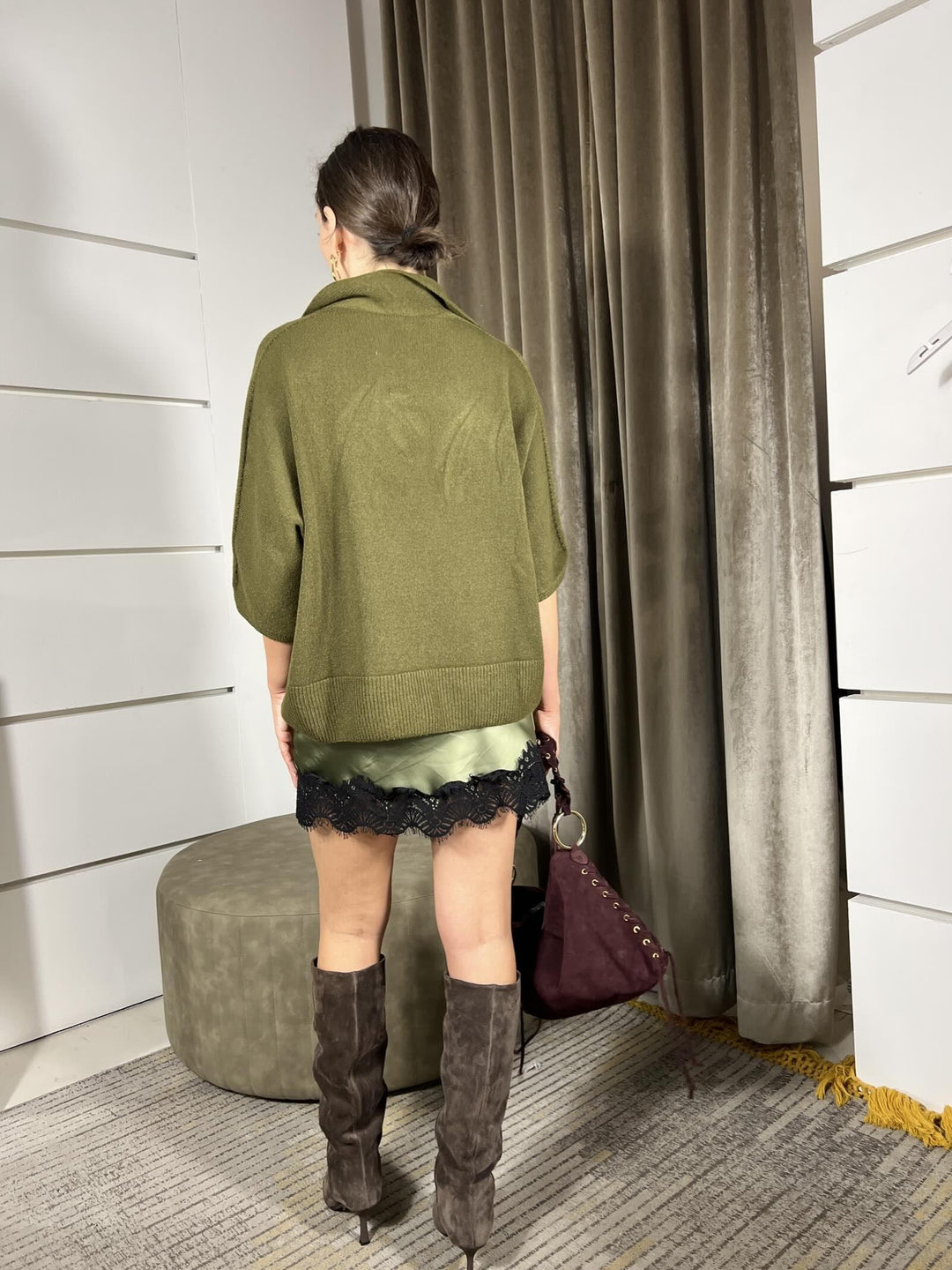 MAGLIONE A POLO OLIO OVER D80886OLIO TENSIONE IN
