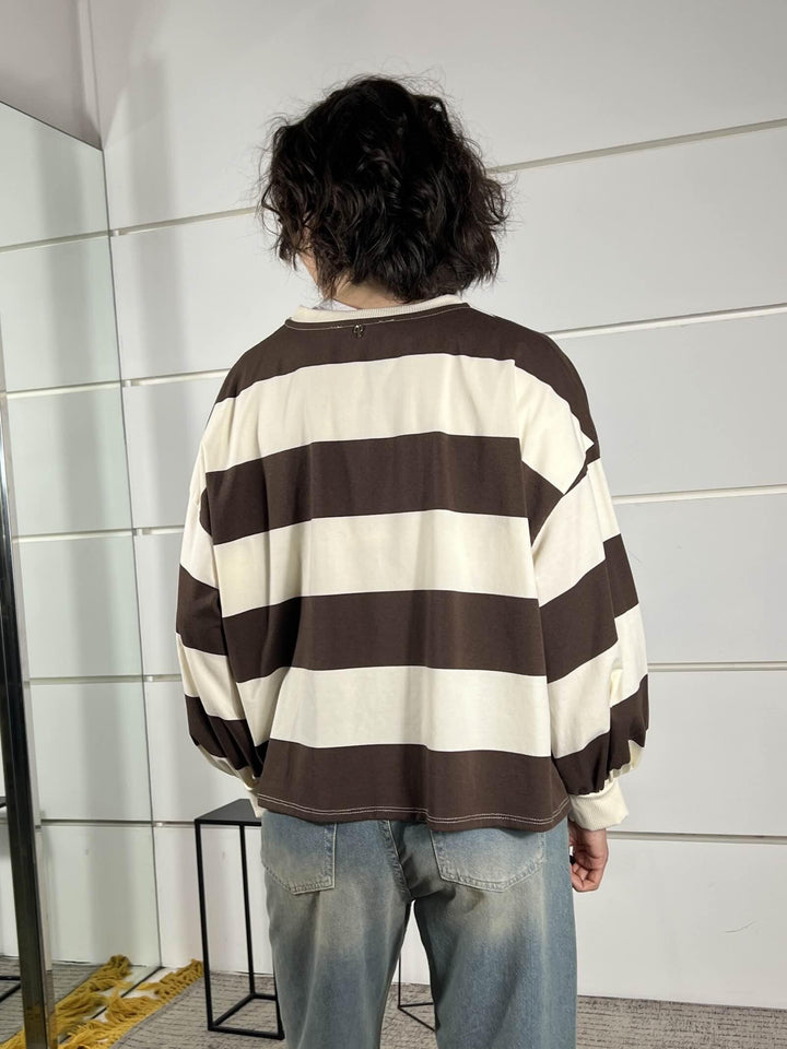 maglia a righe panna cioccolato con manica a baloon D02N0366PANNA/CIOCCOLATO PHILIA LOFT