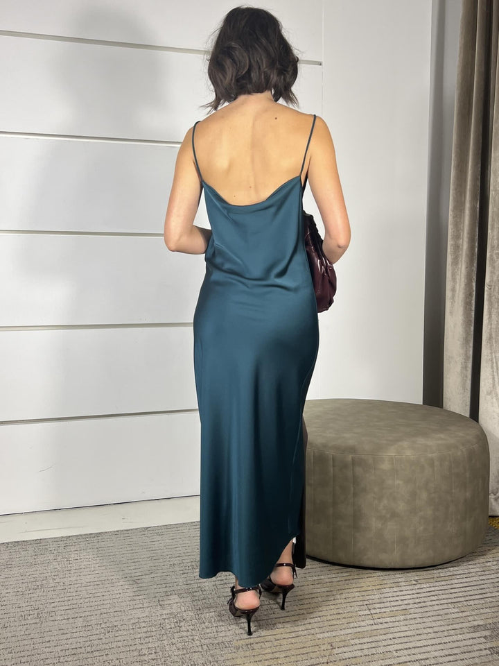 set giacca over moro e abito lungo satin verde bosco  HFW-P010MORO/VERDE BOSCO HAVE ONE