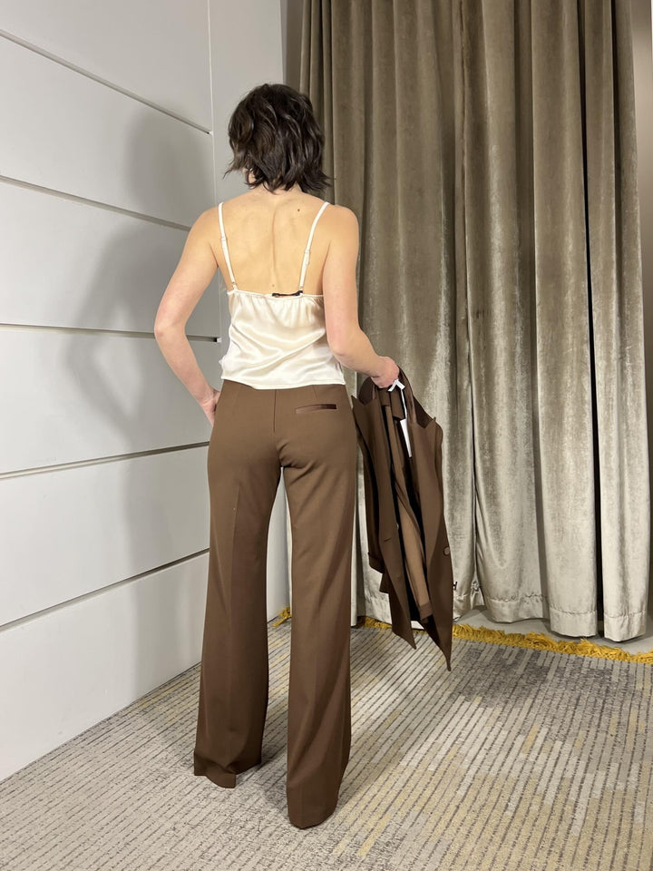 pantalone a zampa con inserto in raso cacao P3E9LAWCACAO IMPERIAL