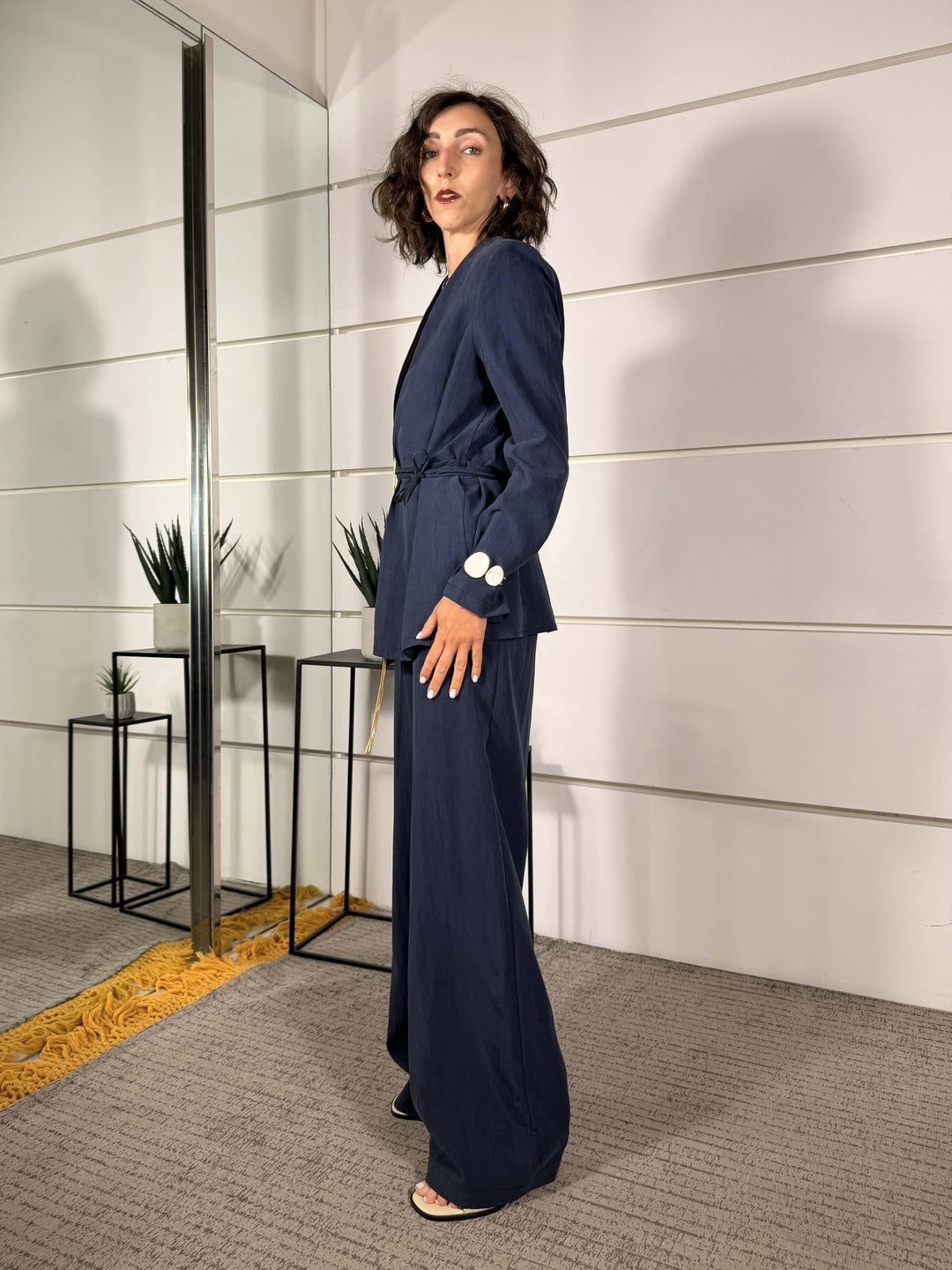 completo giacca kimono e pantalone a palazzo blu 30325BLU SUSY MIX