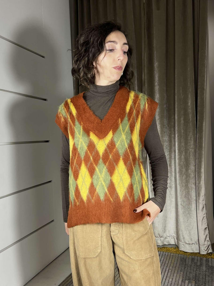 gilet scollo a v con rombi 78217GCACAO SUSY MIX