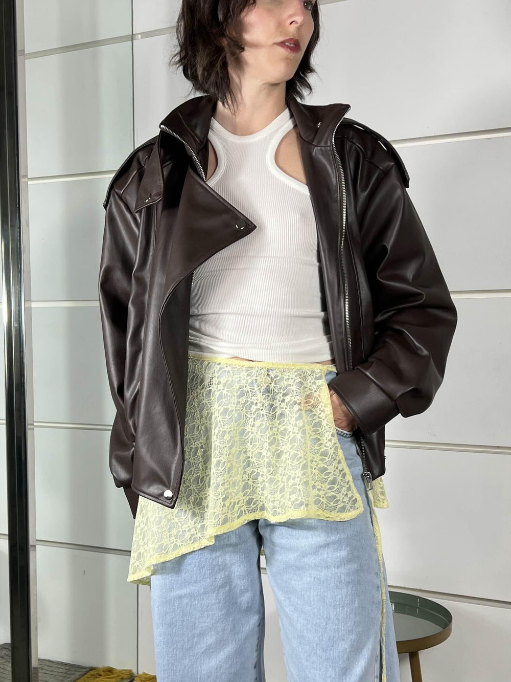 bomber in ecopelle collo alto moro TAB1047MORO VICOLO