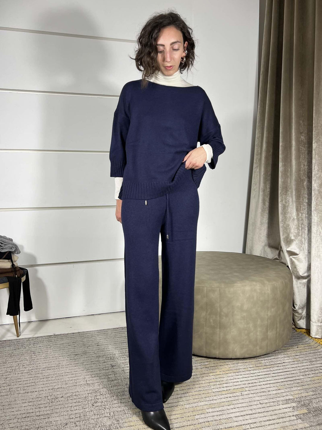 completo blu maglia e pantalone a palazzo in calda viscosa LN871325BLU SUSY MIX