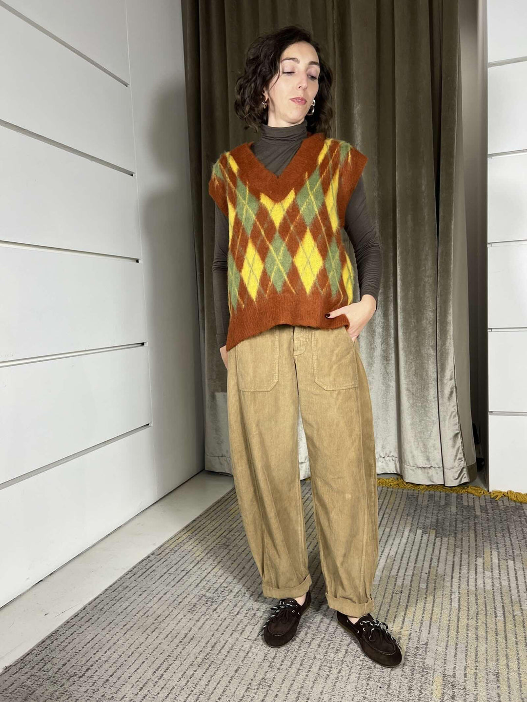 gilet scollo a v con rombi 78217GCACAO SUSY MIX