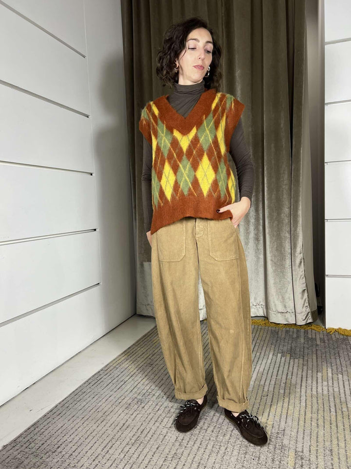 gilet scollo a v con rombi 78217GCACAO SUSY MIX