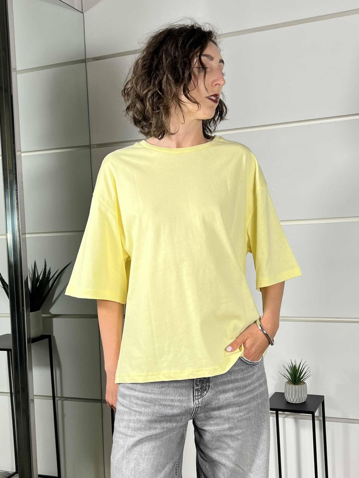 t-shirt gialla over scritta shopping is my cardio LD5454GIALLO LUMINA