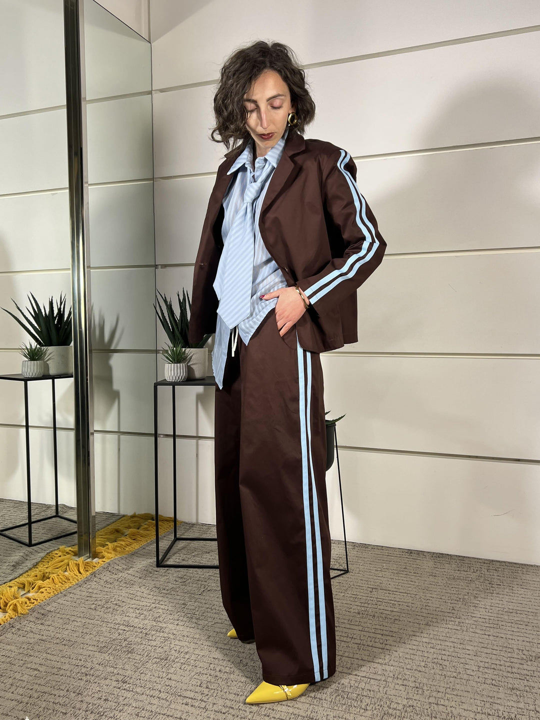 pantalone a palazzo con bande celeste 263000MORO SUSY MIX