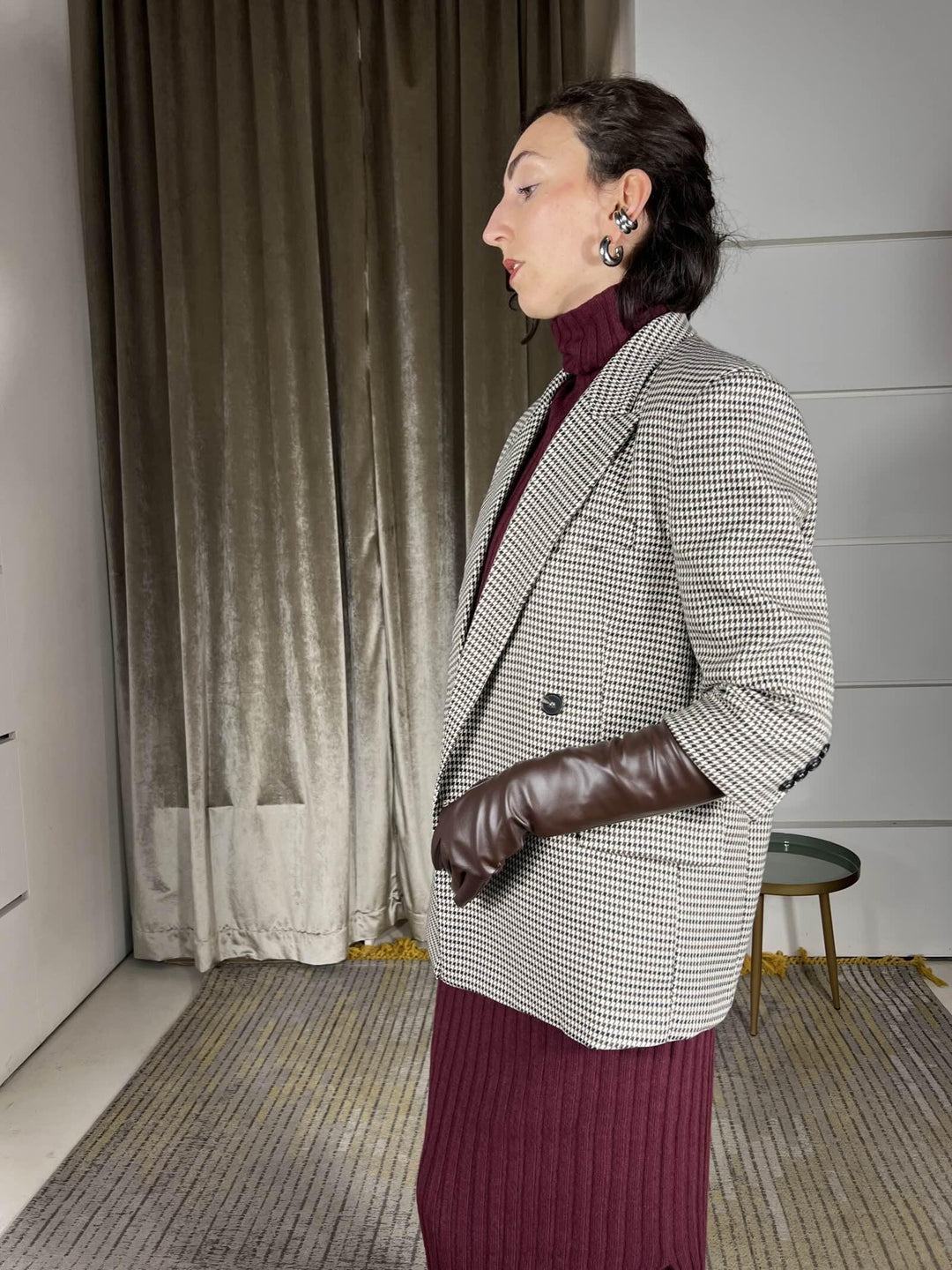 giacca pied de poule con guanto staccabile in ecopelle moro TF2107MORO/BURRO/NERO VICOLO