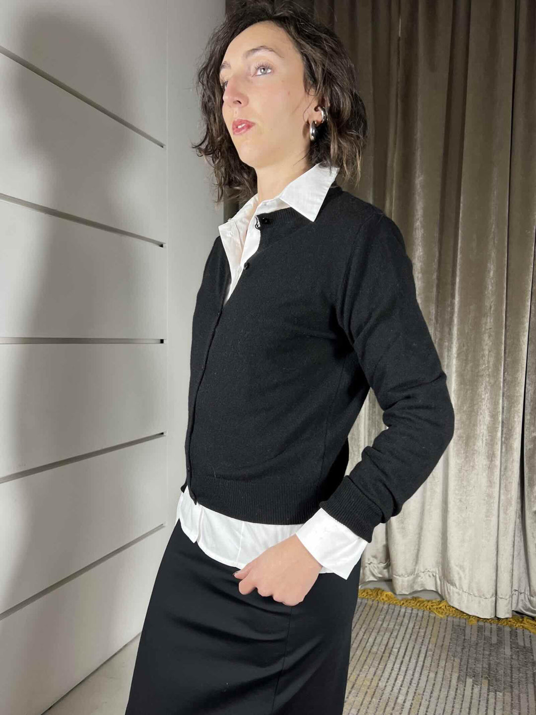 cardigan girocollo con bottoncini nero in misto lana e cashmere D82083NERO TENSIONE IN