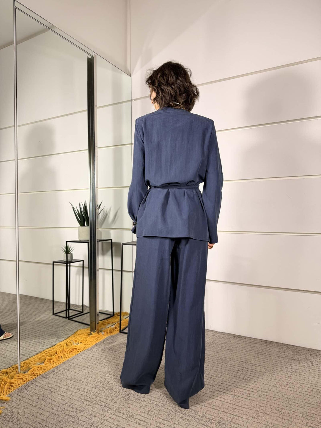 completo giacca kimono e pantalone a palazzo blu 30325BLU SUSY MIX