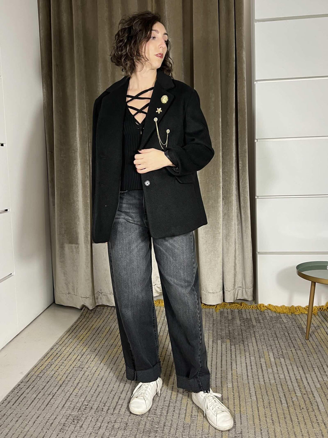 giacca cappotto over con spille rimovibili TF2012NERO VICOLO