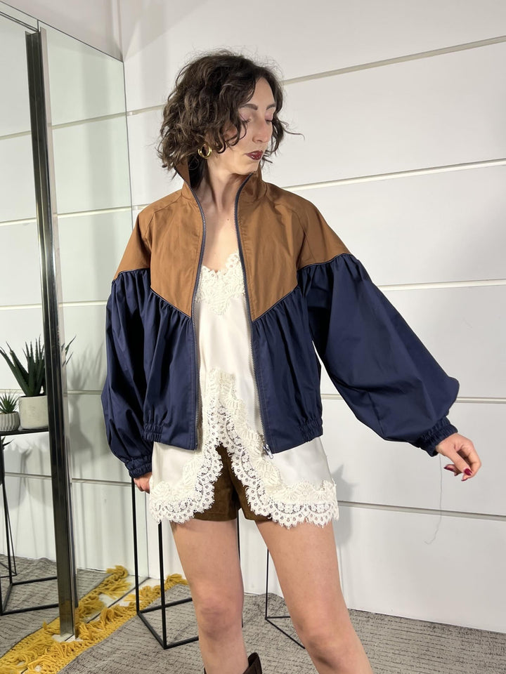 bomber bicolor blu e tabacco 38967BLU/TABACCO TENSIONE IN