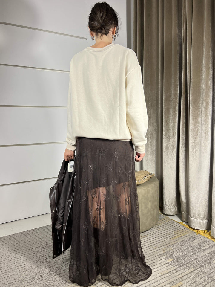 GONNA LUNGA IN PIZZO MORO FW250024MORO TENSIONE IN