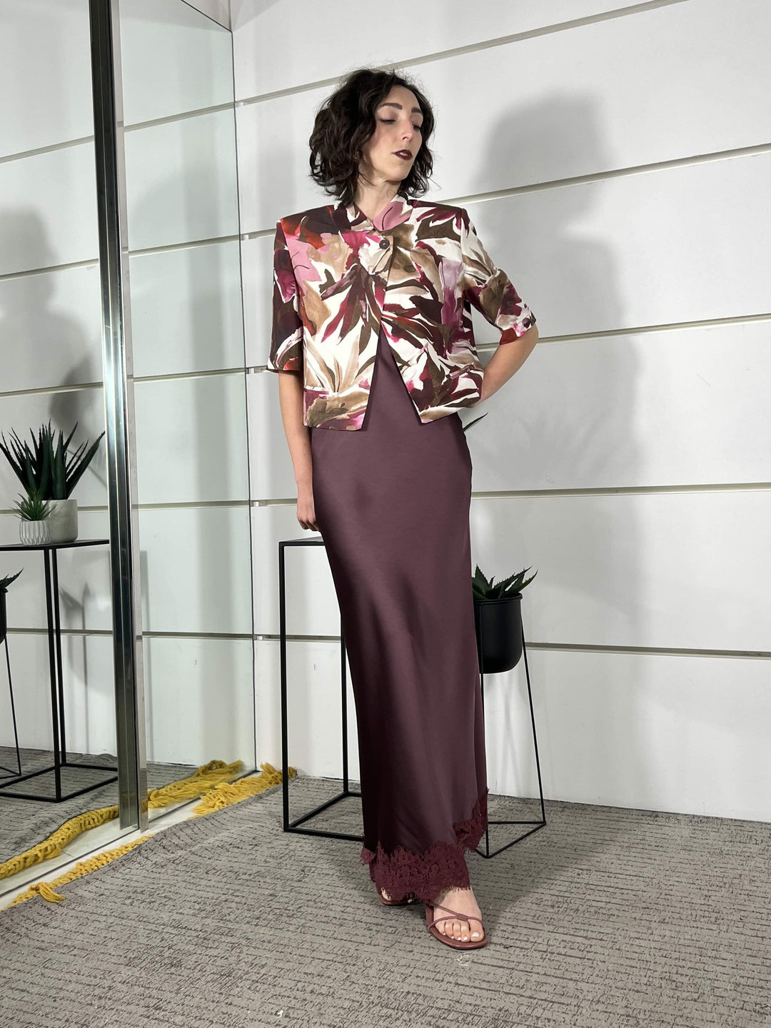 abito lungo satin con inserto in pizzo cipolla 38960CIPOLLA TENSIONE IN